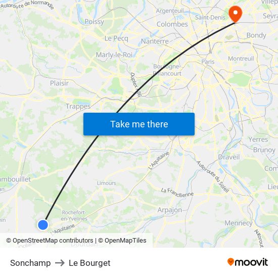 Sonchamp to Le Bourget map