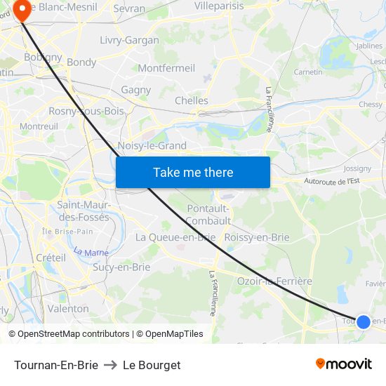 Tournan-En-Brie to Le Bourget map