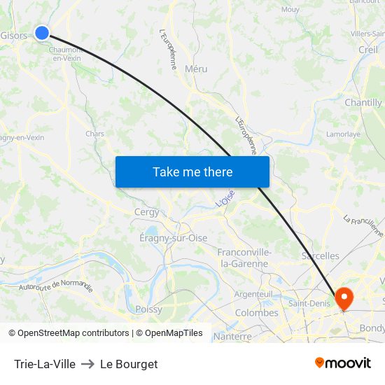 Trie-La-Ville to Le Bourget map