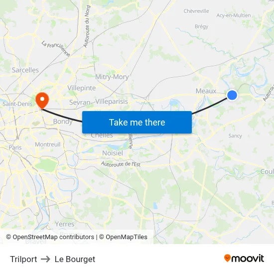 Trilport to Le Bourget map