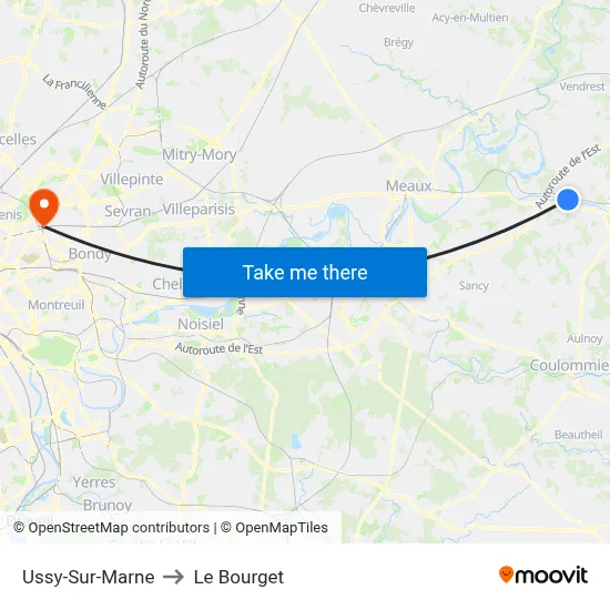 Ussy-Sur-Marne to Le Bourget map