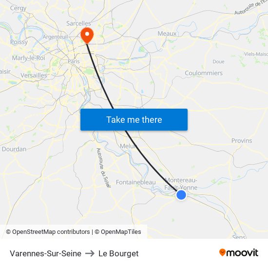 Varennes-Sur-Seine to Le Bourget map