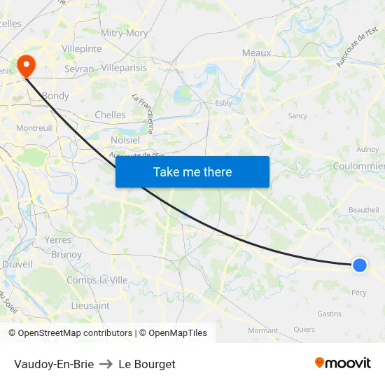 Vaudoy-En-Brie to Le Bourget map