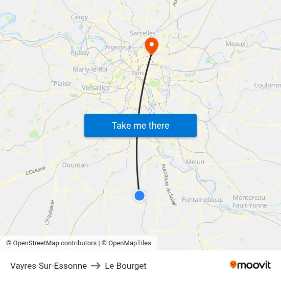 Vayres-Sur-Essonne to Le Bourget map
