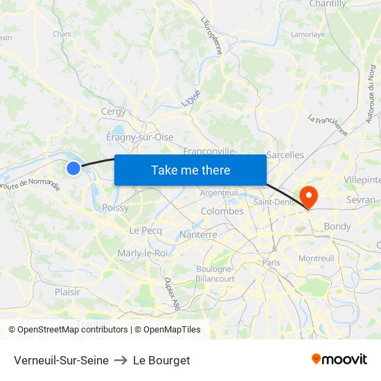 Verneuil-Sur-Seine to Le Bourget map