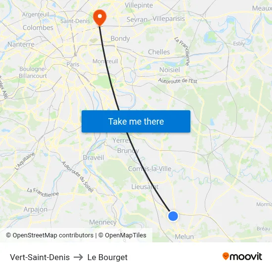 Vert-Saint-Denis to Le Bourget map