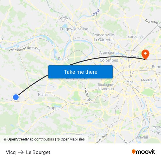 Vicq to Le Bourget map