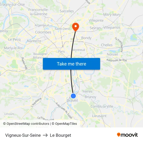 Vigneux-Sur-Seine to Le Bourget map