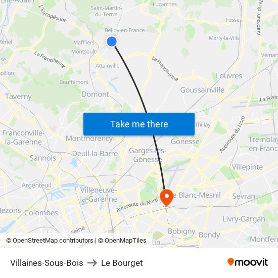 Villaines-Sous-Bois to Le Bourget map