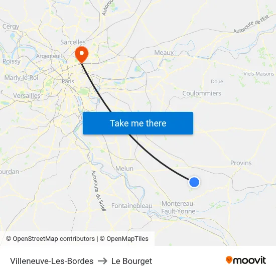 Villeneuve-Les-Bordes to Le Bourget map