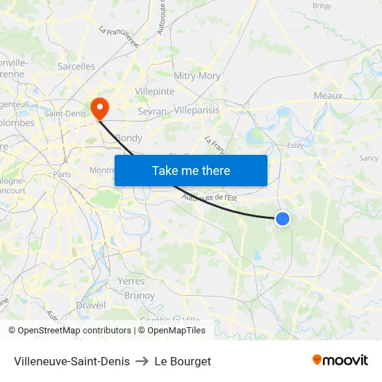 Villeneuve-Saint-Denis to Le Bourget map