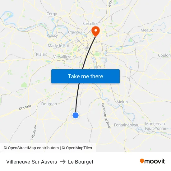 Villeneuve-Sur-Auvers to Le Bourget map