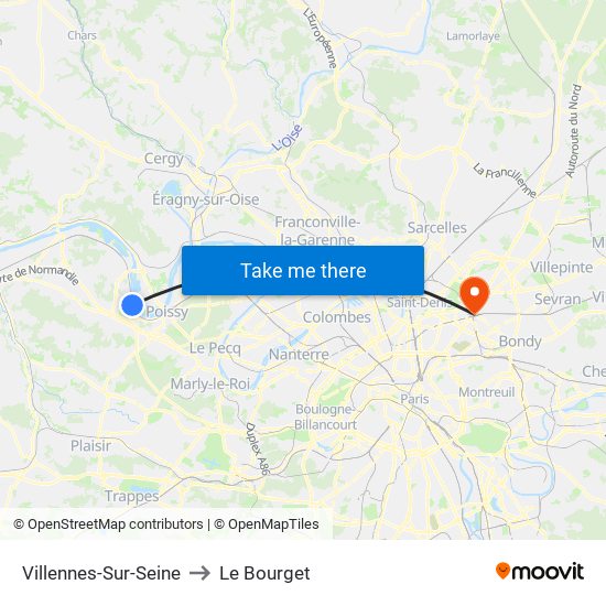 Villennes-Sur-Seine to Le Bourget map