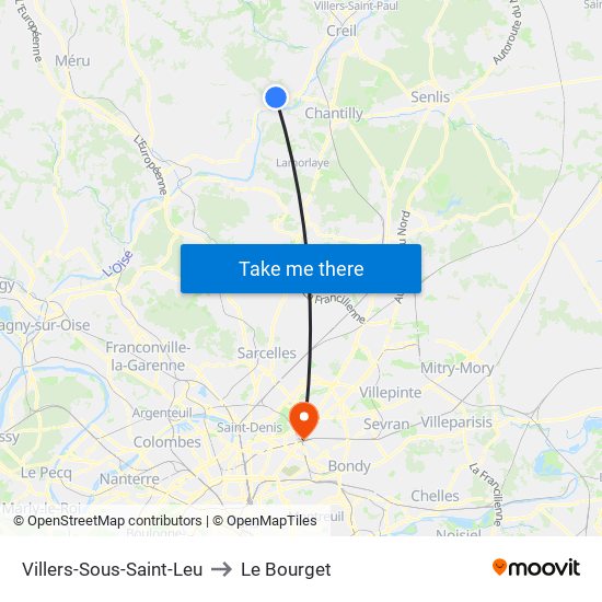 Villers-Sous-Saint-Leu to Le Bourget map