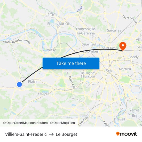 Villiers-Saint-Frederic to Le Bourget map