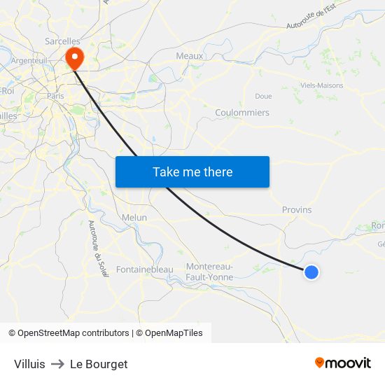 Villuis to Le Bourget map