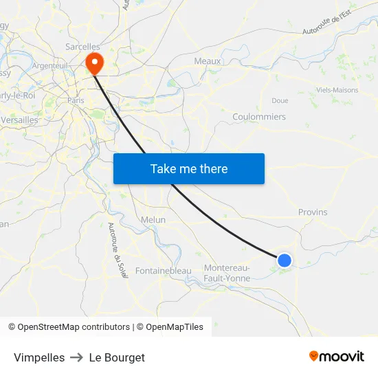 Vimpelles to Le Bourget map