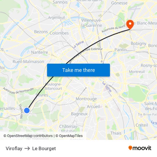 Viroflay to Le Bourget map