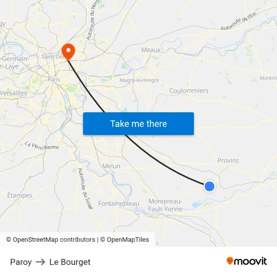 Paroy to Le Bourget map