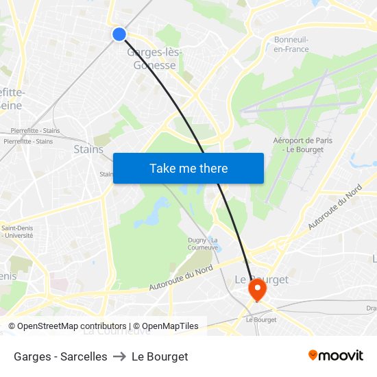 Garges - Sarcelles to Le Bourget map