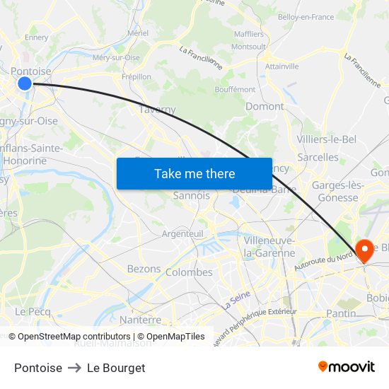 Pontoise to Le Bourget map