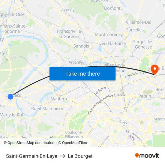Saint-Germain-En-Laye to Le Bourget map