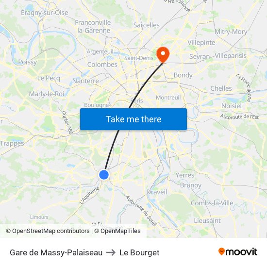 Gare de Massy-Palaiseau to Le Bourget map