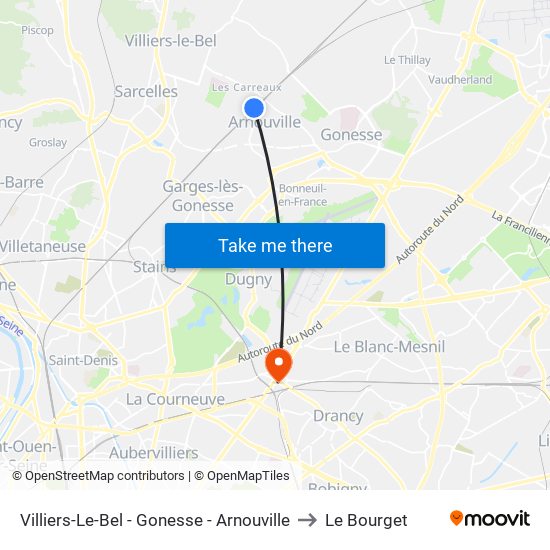 Villiers-Le-Bel - Gonesse - Arnouville to Le Bourget map