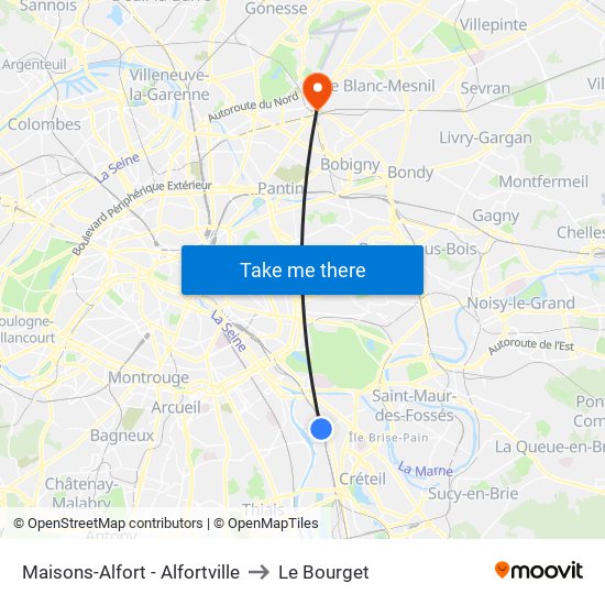 Maisons-Alfort - Alfortville to Le Bourget map