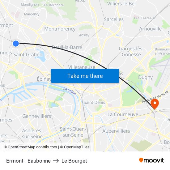 Ermont - Eaubonne to Le Bourget map