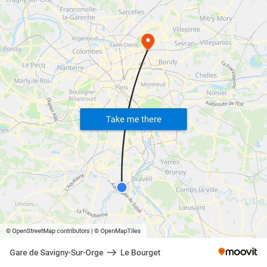 Gare de Savigny-Sur-Orge to Le Bourget map