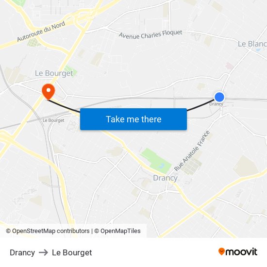 Drancy to Le Bourget map
