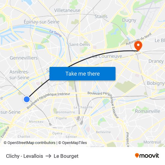 Clichy - Levallois to Le Bourget map