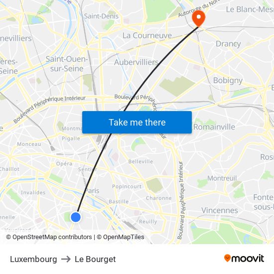 Luxembourg to Le Bourget map