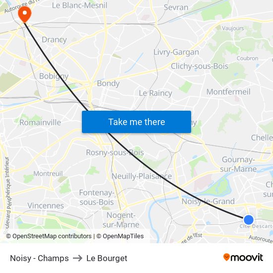 Noisy - Champs to Le Bourget map
