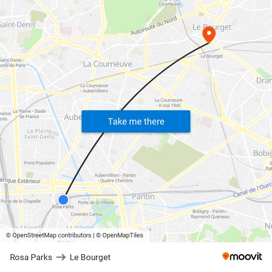 Rosa Parks to Le Bourget map