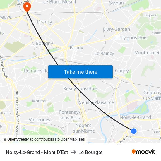 Noisy-Le-Grand - Mont D'Est to Le Bourget map