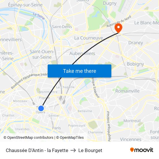 Chaussée D'Antin - la Fayette to Le Bourget map