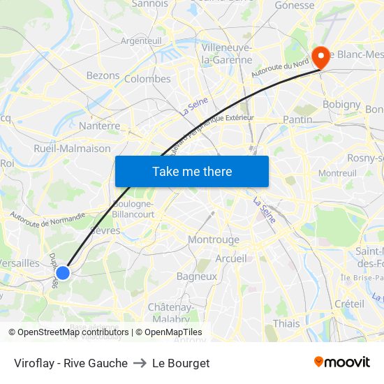Viroflay - Rive Gauche to Le Bourget map
