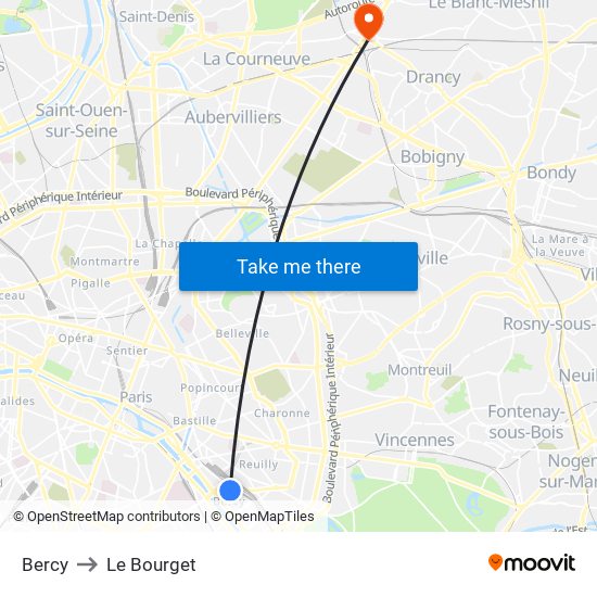 Bercy to Le Bourget map