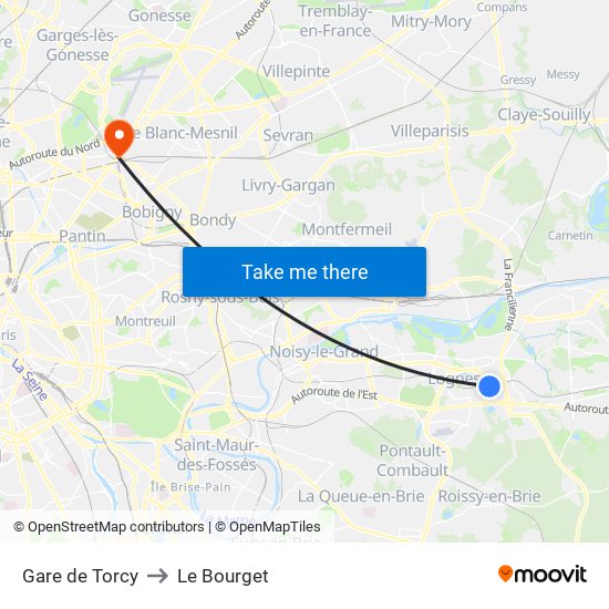 Gare de Torcy to Le Bourget map