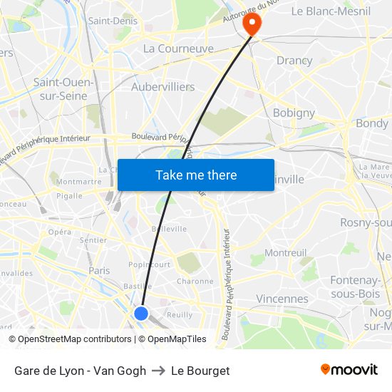 Gare de Lyon - Van Gogh to Le Bourget map