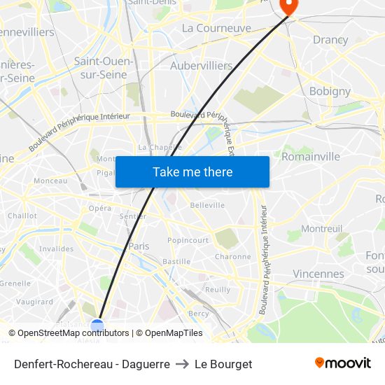 Denfert-Rochereau - Daguerre to Le Bourget map