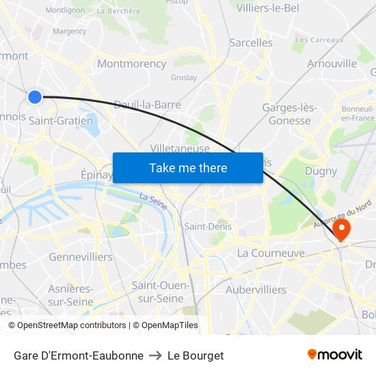 Gare D'Ermont-Eaubonne to Le Bourget map