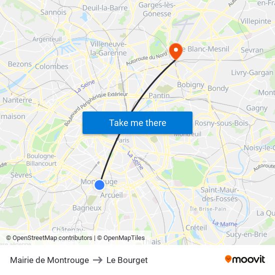 Mairie de Montrouge to Le Bourget map