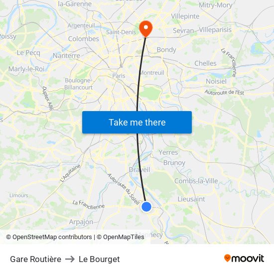 Gare Routière to Le Bourget map