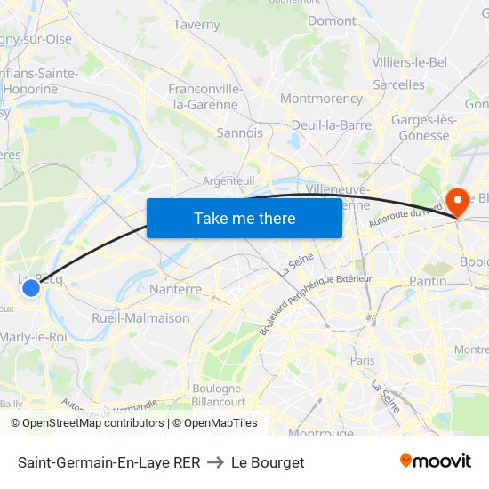Saint-Germain-En-Laye RER to Le Bourget map