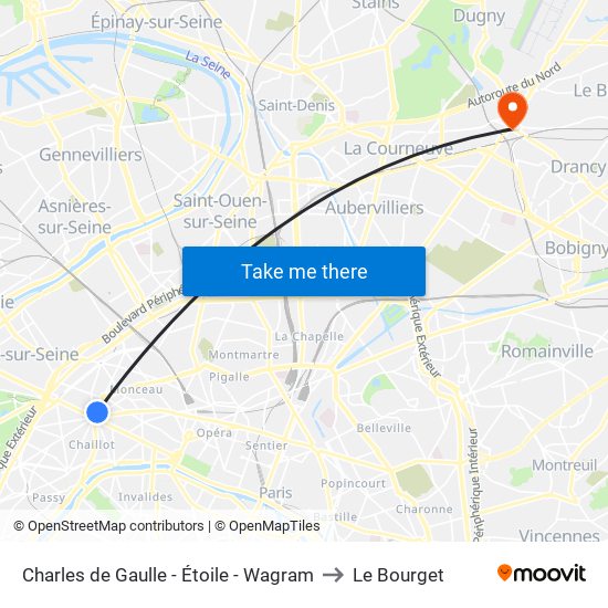 Charles de Gaulle - Étoile - Wagram to Le Bourget map