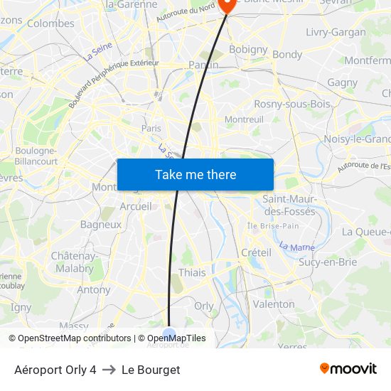 Aéroport Orly 4 to Le Bourget map