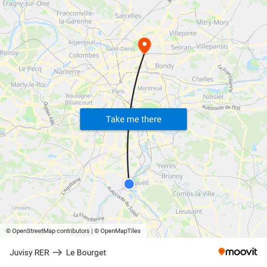 Juvisy RER to Le Bourget map